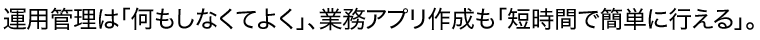 運用管理は「何もしなくてよく」、業務アプリ作成も「短時間で簡単に行える」。