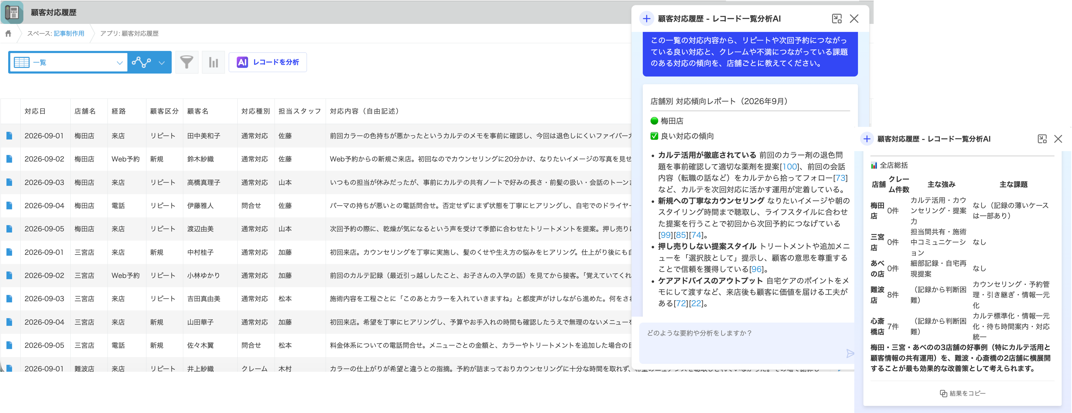 レコード一覧分析AIを実行した画面